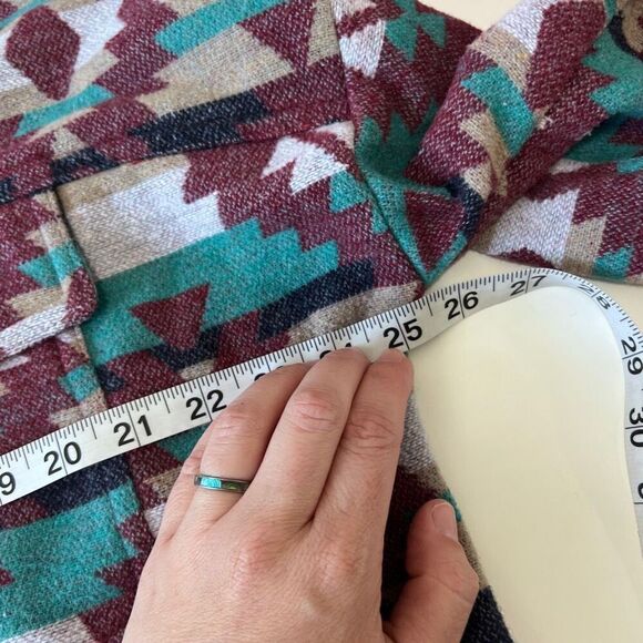 Aztec boho flannel schacket blue burgundy sweater jacket size med oversized - Picture 6 of 15